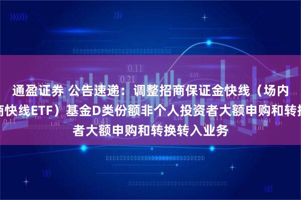 通盈证券 公告速递：调整招商保证金快线（场内简称：招商快线ETF）基金D类份额非个人投资者大额申购和转换转入业务